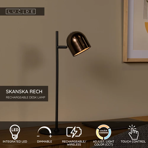 Lucide SKANSKA RECH - Rechargeable Desk lamp Indoor/Outdoor - Battery pack - LED Dim. - CCT - 1x3W 3000K/6000K - IP44 - Coffee - USP